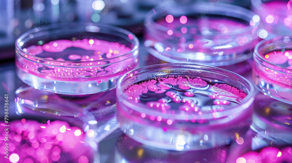 Close up of multiple glass bowls filled with liquid, showcasing vibrant colors and textures Close up of multiple glass bowls filled with liquid, showcasing vibrant colors and textures