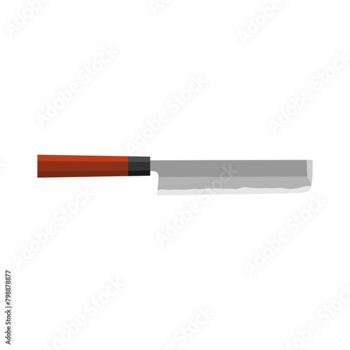 usuba is a traditional Japanese style knife designed specifically to cut vegetables. Japanese cuisine vector illustration. A traditional Japanese kitchen knife with a steel blade and wooden handle.
