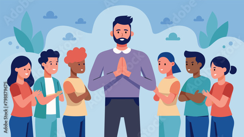 A man standing in front of a supportive group his voice shaking as he shares his experience with trauma..