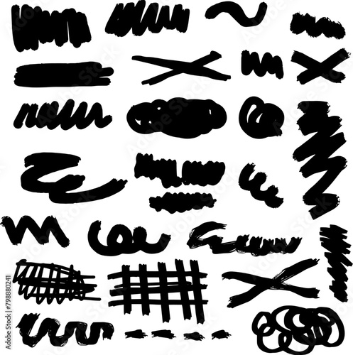 Charcoal pencil scribble stripes and bold paint shapes. Childrens crayon or marker doodle rouge handdrawn scratches. Vector illustration of squiggles in marker sketch style