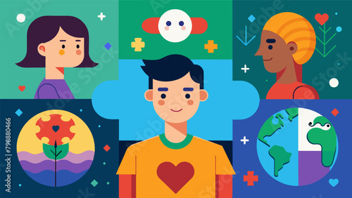 A set of digital art pieces exploring the concept of human emotions and their connection to the environment reflecting the artists empathy as someone. Vector illustration