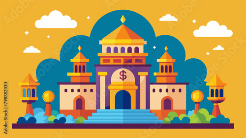 A regal palace built upon a foundation of wise investments and smart budgeting exemplifies the concept of building wealth over time.