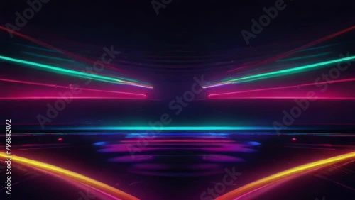 Abstract colorful background neon line motion loop photo