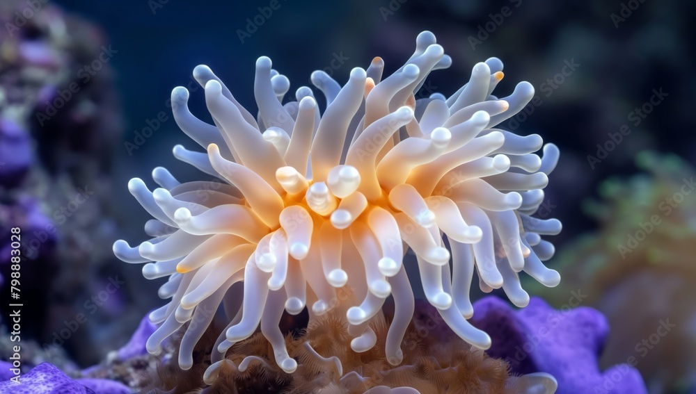 A vibrant tropical aquarium scene featuring fish swimming among colorful sea anemones and coral A vibrant tropical aquarium scene featuring fish swimming among colorful sea anemones and coral
