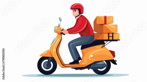 Courier delivery service man riding scooter. Man dr