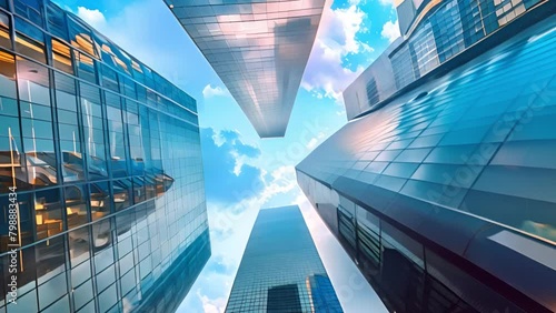 Modern city architecture of skyscrapper, Building, Corporate, Business background. Ai Footage.
