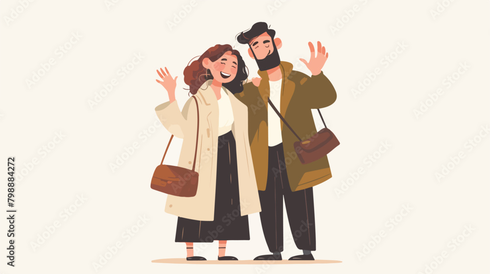 Happy cartoon man and woman jews standing isolated