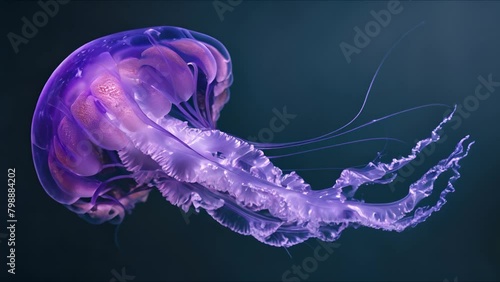 Mauve Stinger Jellyfish floats on the deep sea. Ai Footage.