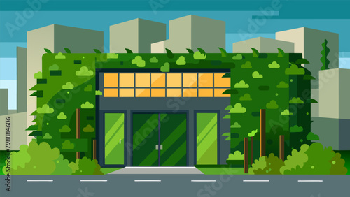 A closeup of a building facade covered in a verdant living wall creating a stunning natural backdrop for pedestrians and adding a unique touch