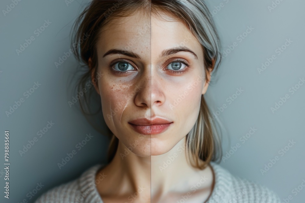 Happy aging identity achieved through skincare solutions involving salicylic acid and face lift, targeting woman's wrinkle severity and aging duality in life transitions. Happy aging identity achieved through skincare solutions involving salicylic acid and face lift, targeting woman's wrinkle severity and aging duality in life transitions.