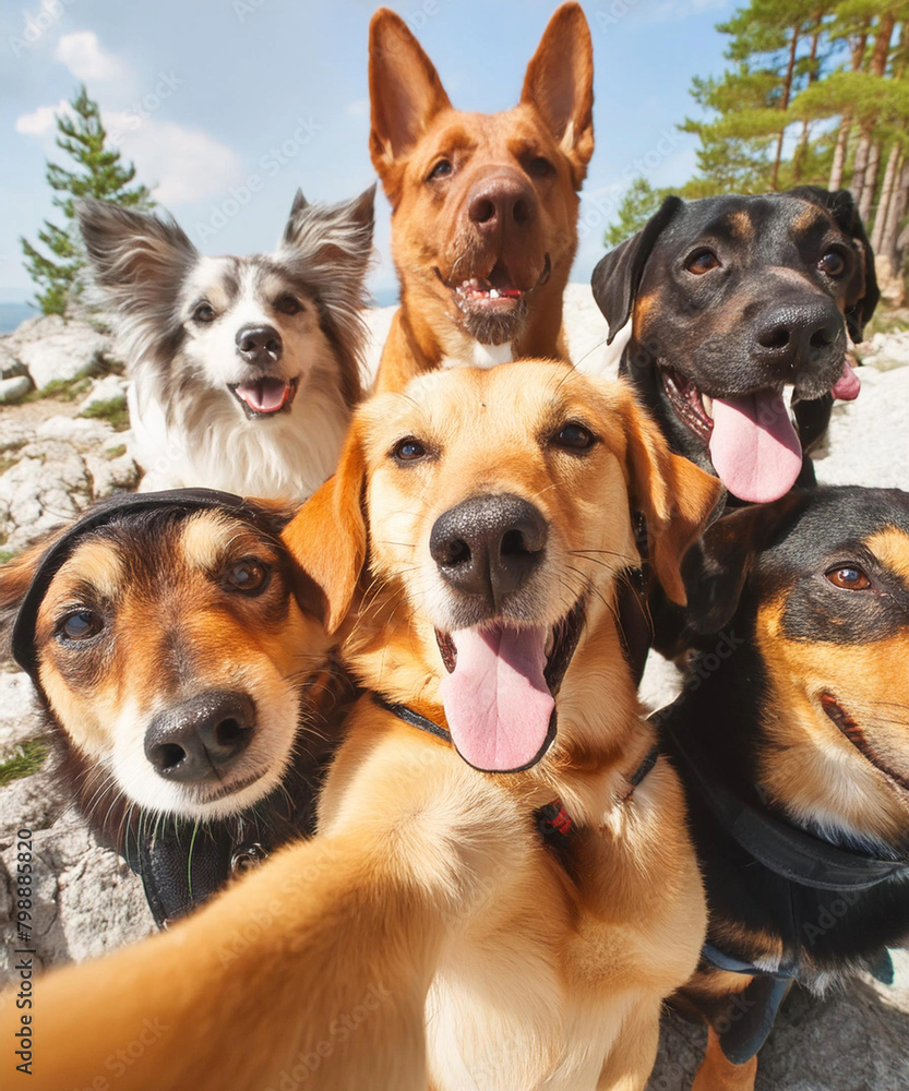group of dogs happy gathered together taking a selfie group of dogs happy gathered together taking a selfie