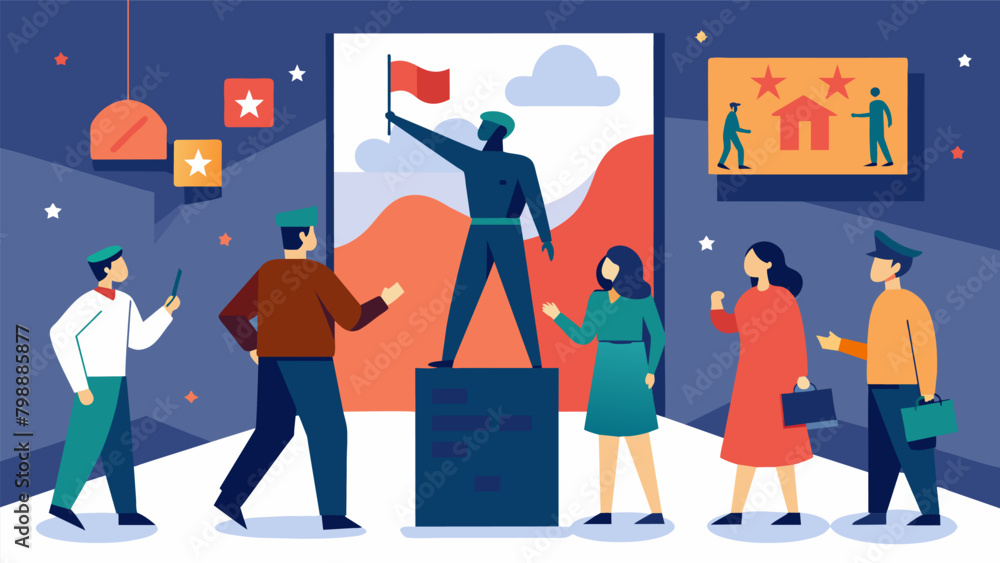 Interactive exhibits that allow visitors to experience the hardships and triumphs of the freedom struggle firsthand.. Vector illustration Interactive exhibits that allow visitors to experience the hardships and triumphs of the freedom struggle firsthand.. Vector illustration