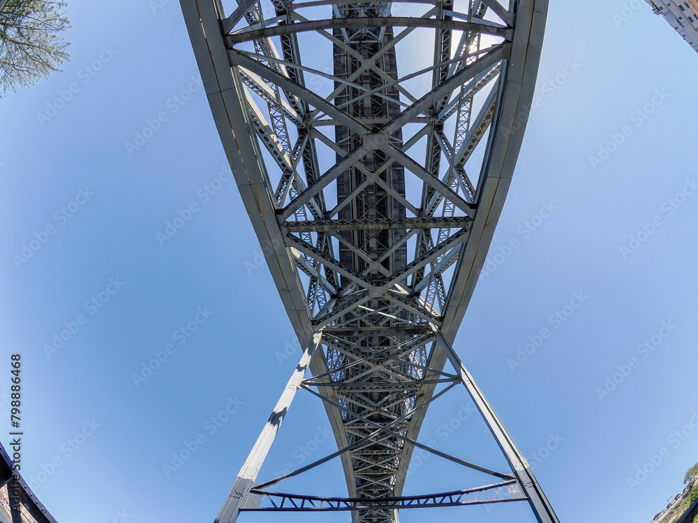 Porto, Portugal an Unusual view of Luis I Bridge over Douro River Porto, Portugal an Unusual view of Luis I Bridge over Douro River
