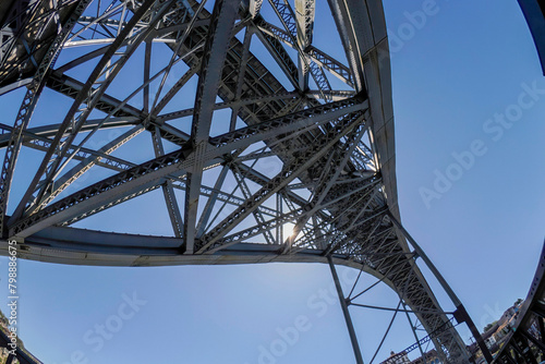 Porto, Portugal an Unusual view of Luis I Bridge over Douro River