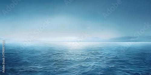 Serene Seascape: Hyper-Realistic Minimalist Blue Sea and Sky with Radiant Glow and Texture