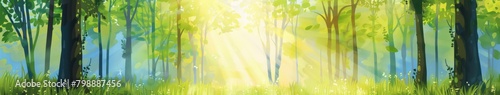 banner illustration of a forest with sunlight