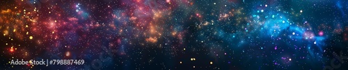 A wide panoramic background of colorful fireworks lighting up the night sky