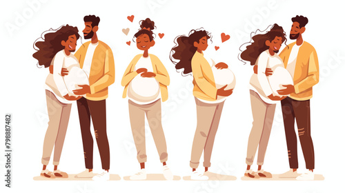 Happy family couple black man touching belly of pre