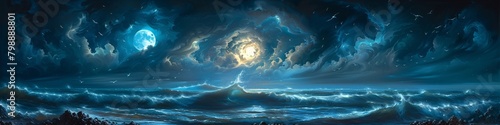 Night stormy sea illustration