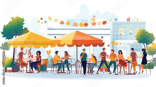 Crowd of relaxed cartoon people sitting at outdoor