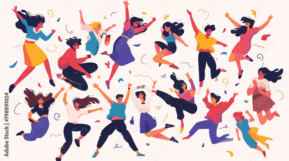 Happy joyful jumping characters set. Active energet