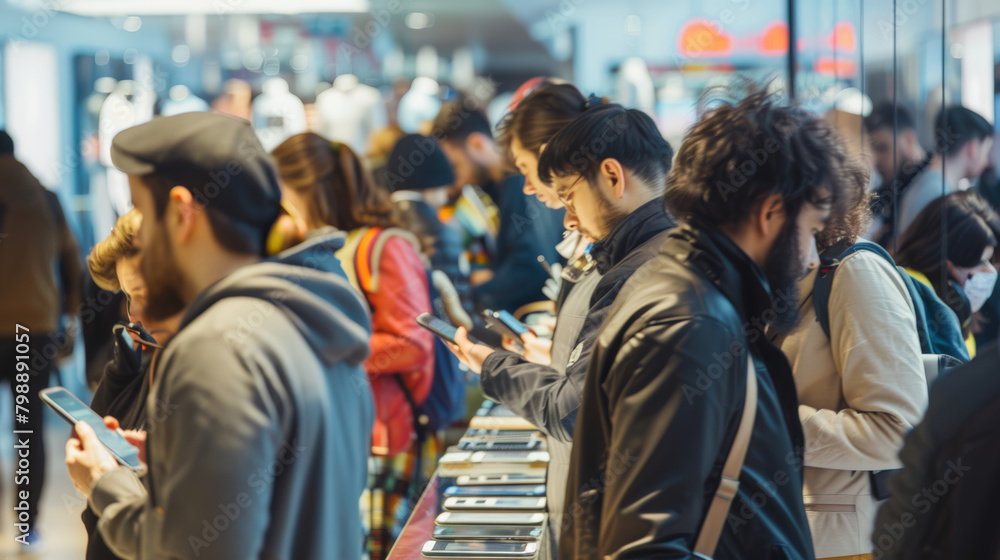 long queue in fornt of store because of new smartphone