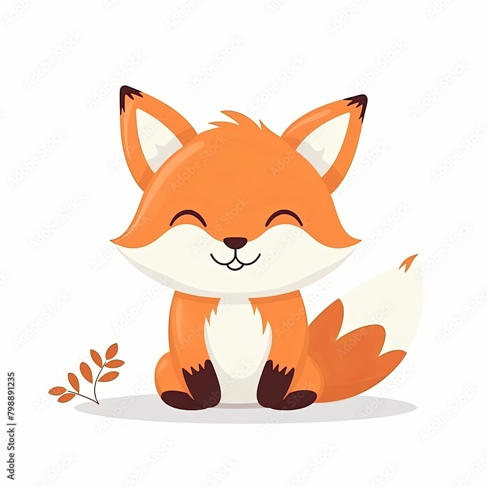 flat illustration of cute pleasant fox, friendly character, white background flat illustration of cute pleasant fox, friendly character, white background