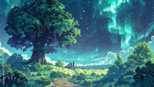 A fantasy forest landscape in the style of anime © ryanbagoez
