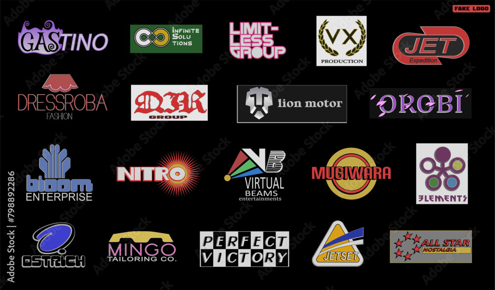 Fake made up logo collection vector. retro nostalgia style logos