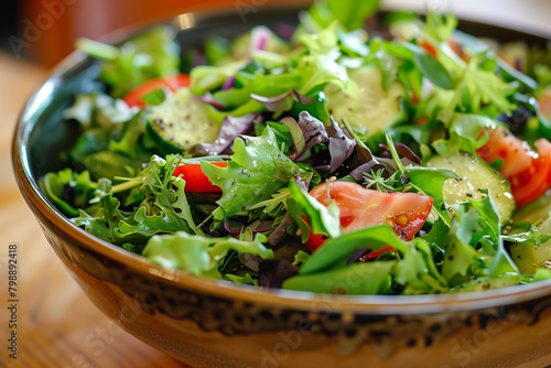 Fresh Garden Salad in Wooden Bowl