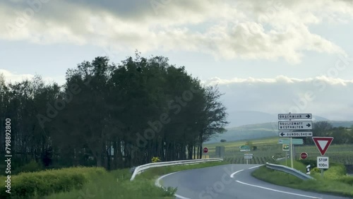 Guebwiller, France - April 24 2024 : Road to Vosges Mountains Panorama from D83, Haut-Rhin, Alsace, France photo