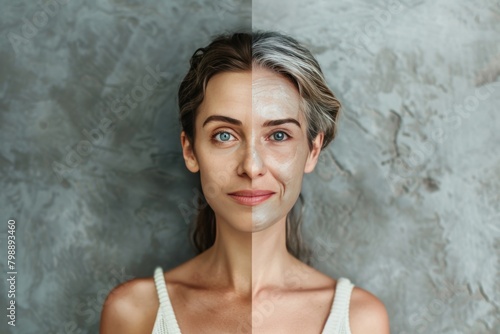 Skincare strategies for woman include face lift and salicylic acid to enhance aging identity and reduce wrinkle severity, aiming for happy aging duality and smoother transitions. photo