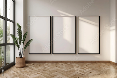 Simple Home Interior with Frames and Plant