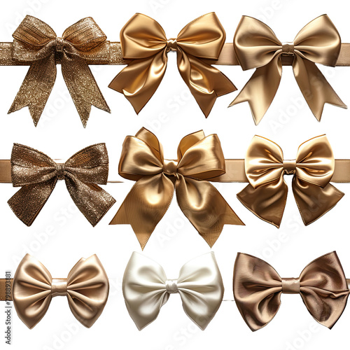 A gold ribbon and bow Christmas birthday and vale On isolated transparent PNG background photo