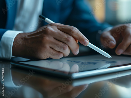 Close-Up of Businessperson Using Digital Tablet