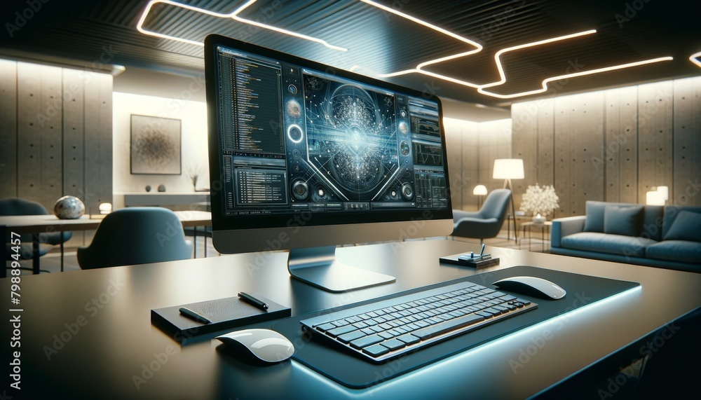 Futuristic Computer Setup in Modern Office
Futuristic Computer Setup in Modern Office