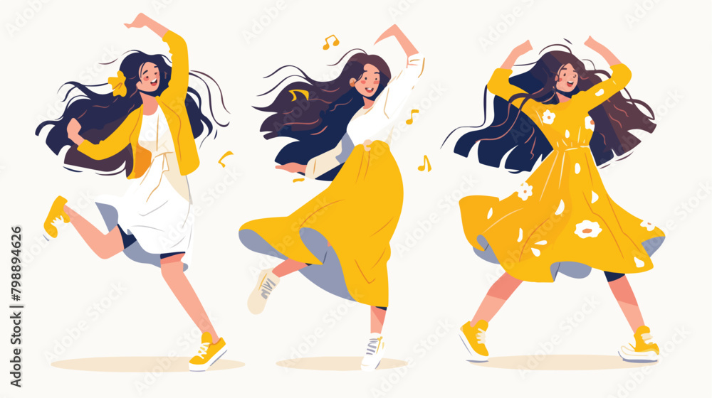 Happy modern woman dancing with joy. Young smiling