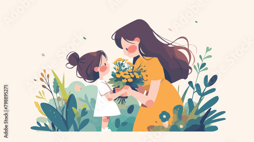 Happy mothers day greeting card design with cute li