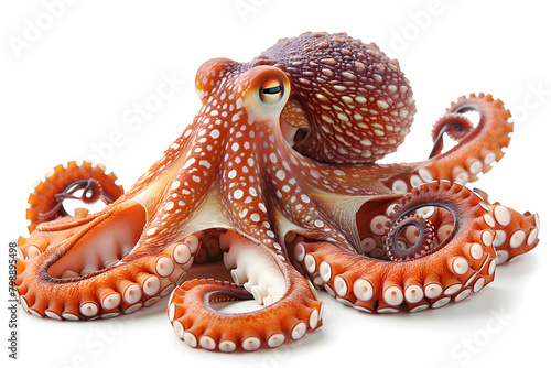 A stunning octopus against a white background  showcasing its unique appearance and intriguing nature. Perfect for educational materials  seafood-related content  and wildlife presentations.