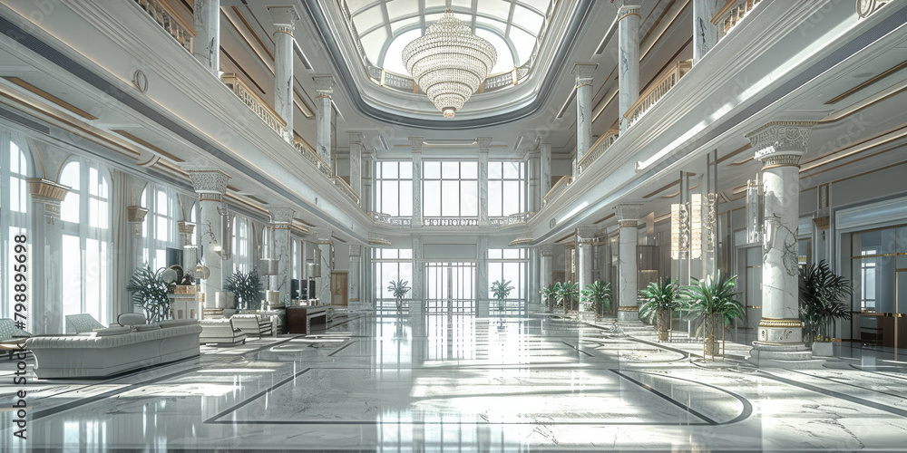 Obraz premium An elegant hotel lobby, showcasing luxury and refinement. Generative AI.
