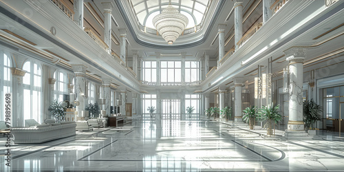 An elegant hotel lobby  showcasing luxury and refinement. Generative AI.