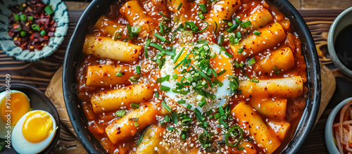 Tteokbokki is a beloved Korean street food made with chewy rice cakes simmered in a spicy and slightly sweet sauce made from gochujang, soy sauce, and sugar