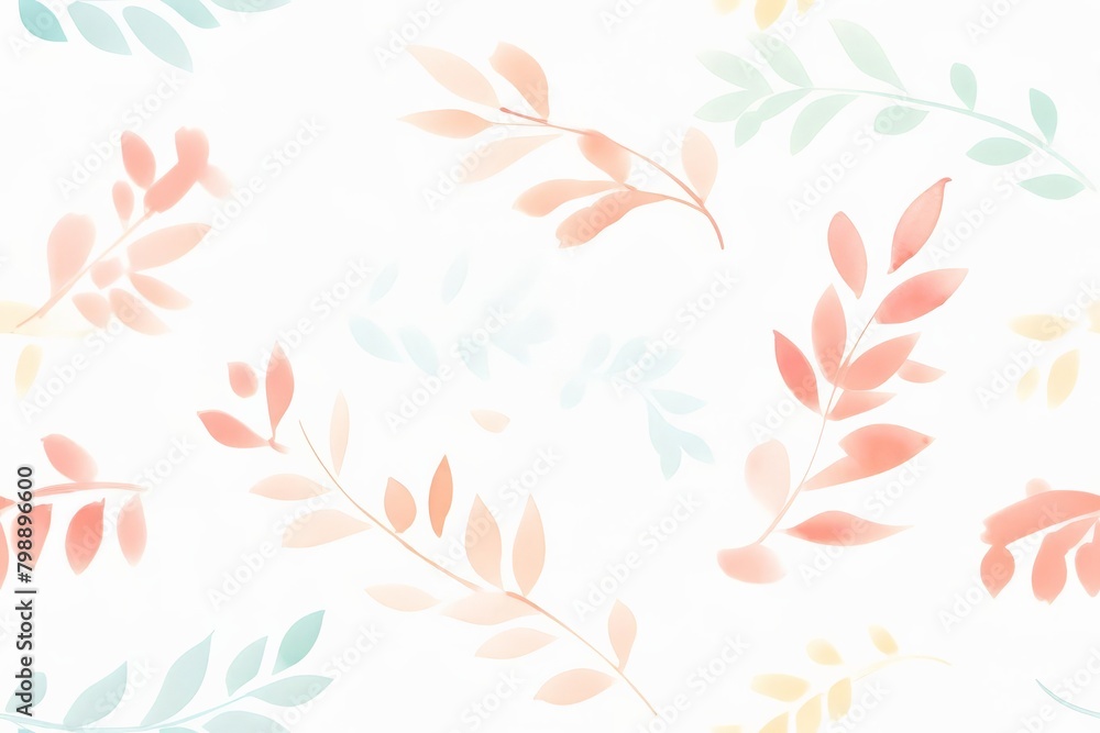 A colorful pattern of leaves is painted on a white background