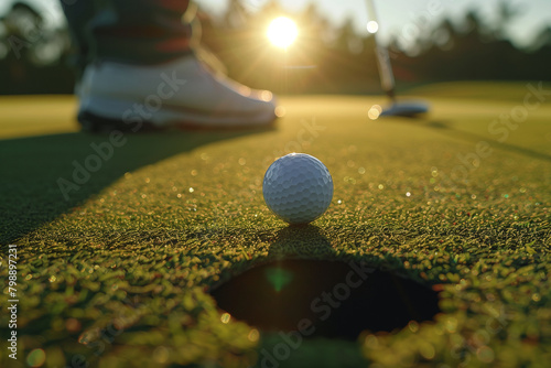 Golf Ball on the Green at Sunset