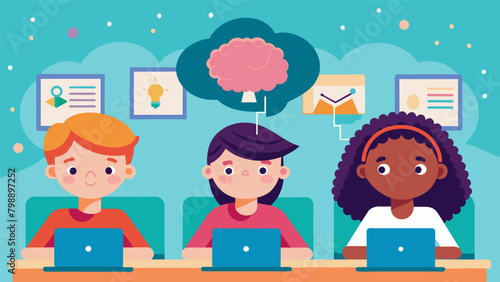 Children sit in a classroom their eyes closed in concentration as they access information directly through their brain chips. The caption reads Are we.