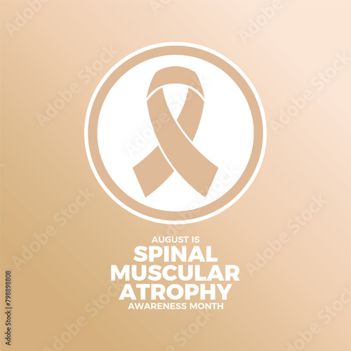 August is Spinal Muscular Atrophy (SMA) Awareness Month poster vector illustration. Ivory awareness ribbon icon in a circle. Template for background, banner, card. Important day