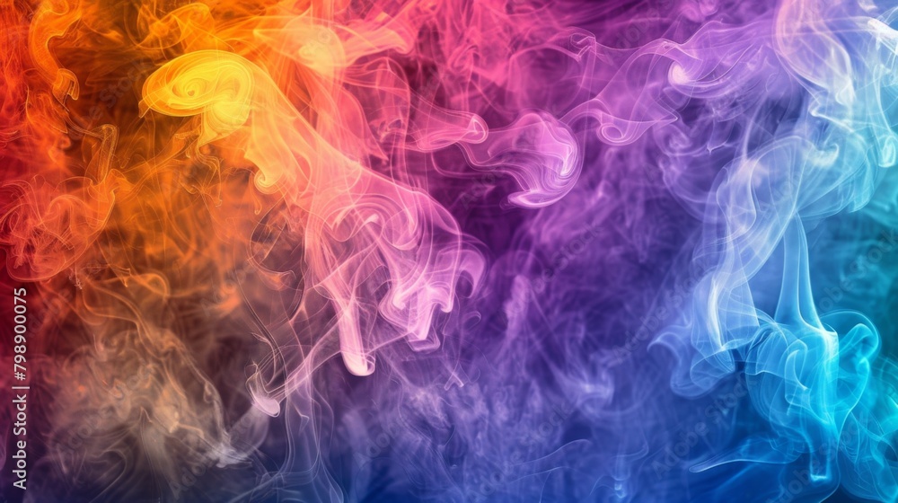 A colorful abstract background of smoke from flavored hookah pipes, swirling in mesmerizing patterns.