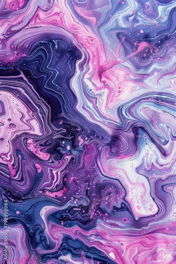 Fototapeta premium Marbleized paper, featuring swirling patterns and elegant color combinations. Marbleized paper textures offer a sophisticated and artistic backdrop