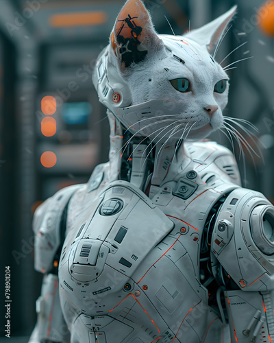 A robotic cat stands guard in the server room, itsRui iYan Guang  scanning the area for any threats. photo