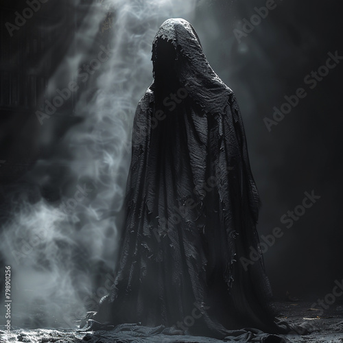 A shadowy figure cloaked in darkness taking the form of a spectral wraith its existence shrouded in enigma